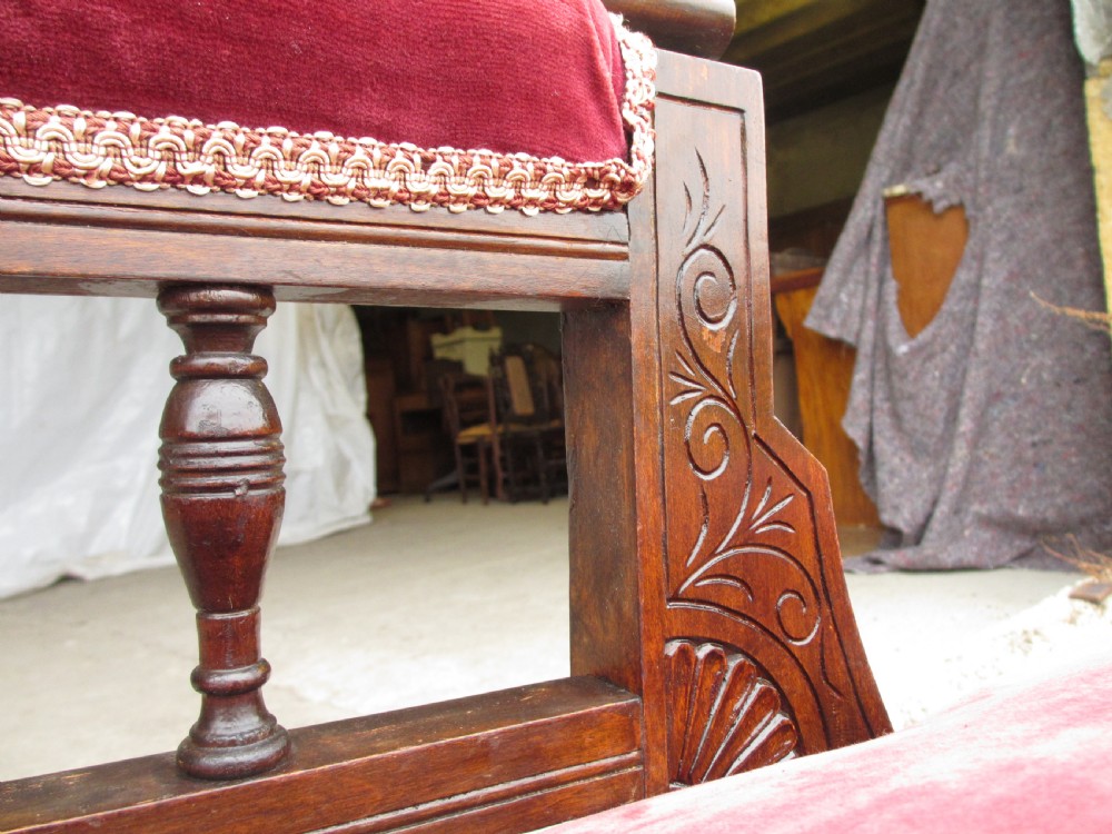 Victorian mahogany upholstered chaise longue turned supports and castors  View XIV