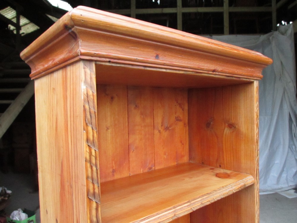 Tall slim pine open bookcase C1920 View IV