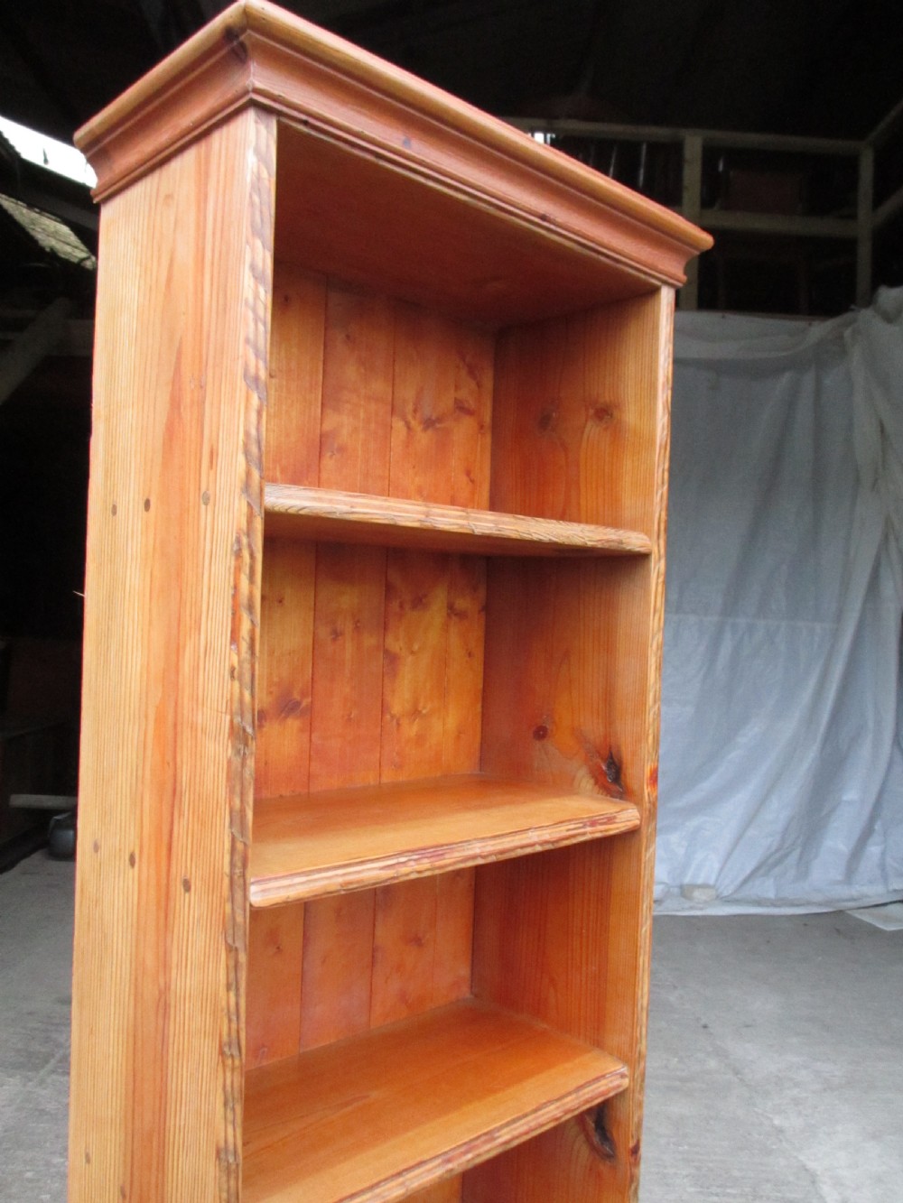 Tall slim pine open bookcase C1920 View VI