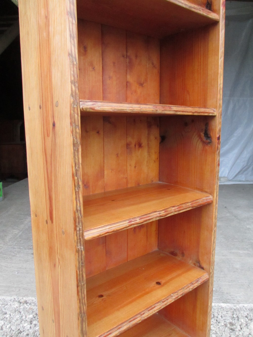 Tall slim pine open bookcase C1920 View VIII