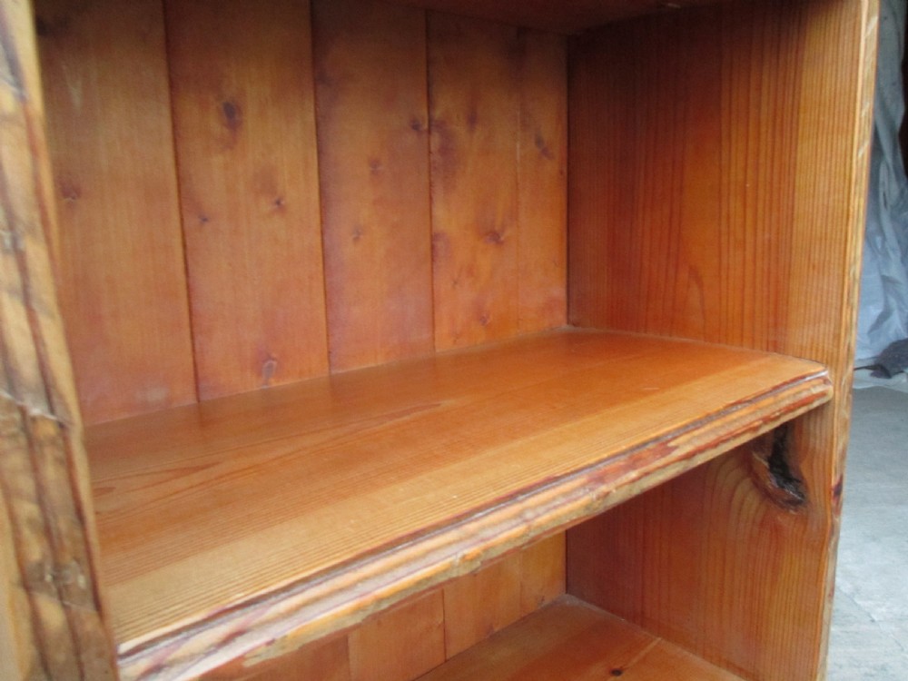 Tall slim pine open bookcase C1920 View IX