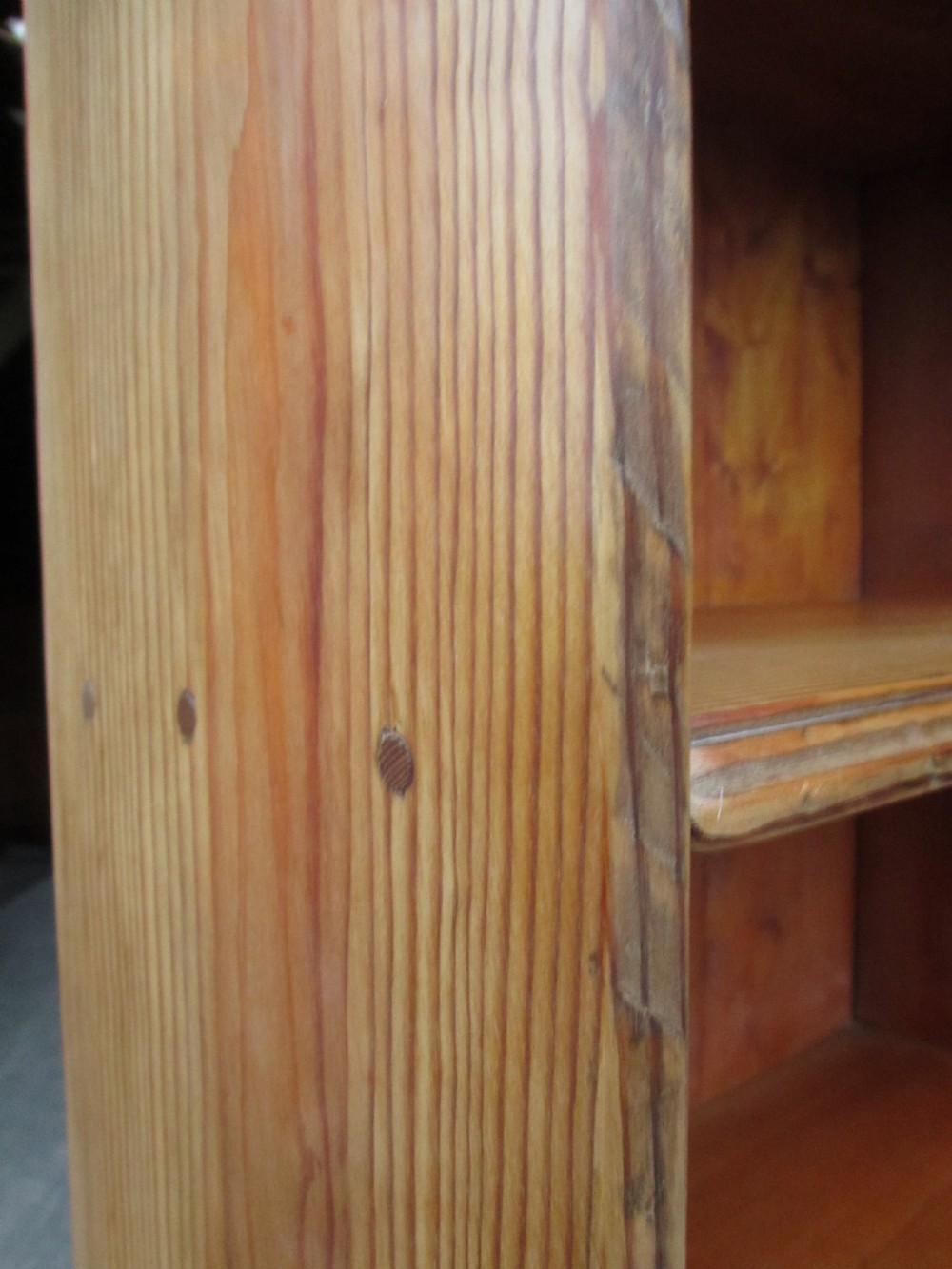 Tall slim pine open bookcase C1920 View XI