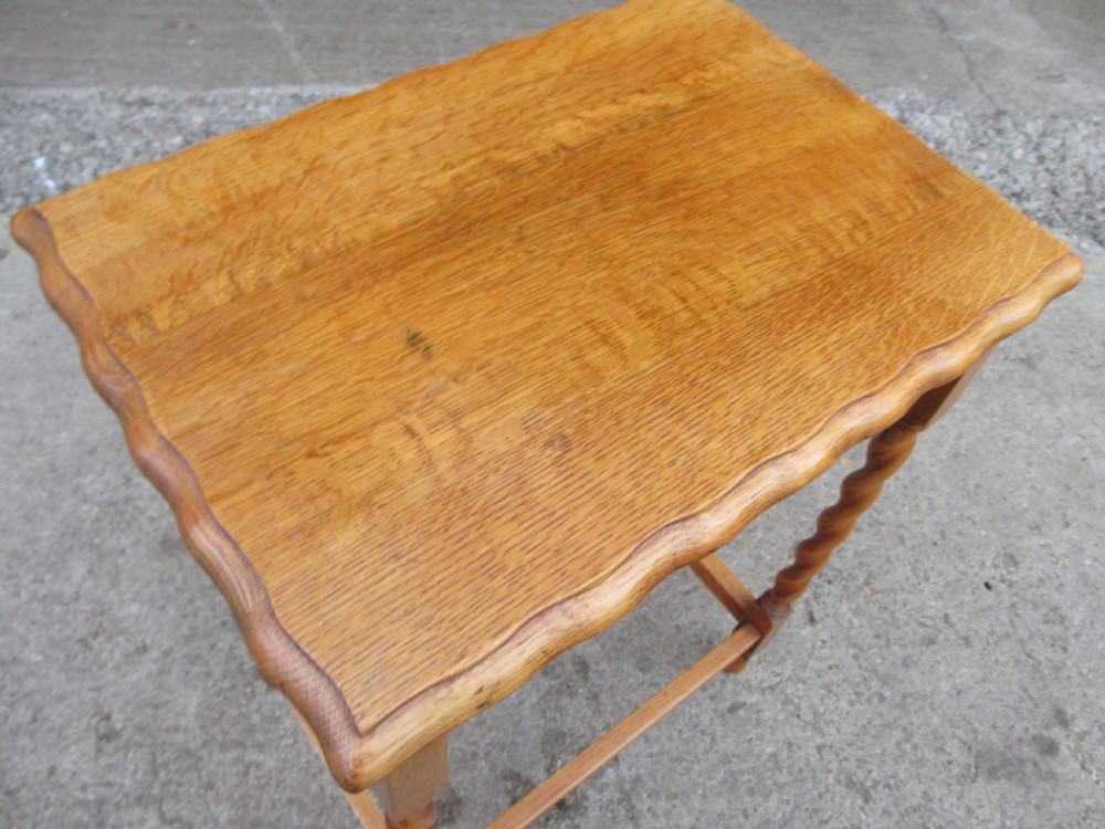 Oak barley twist wavy edged rectangular occasional lamp table C1900 View II