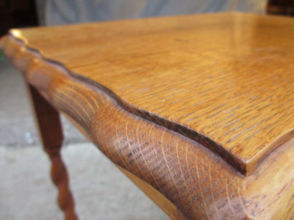 Oak barley twist wavy edged rectangular occasional lamp table C1900 View III