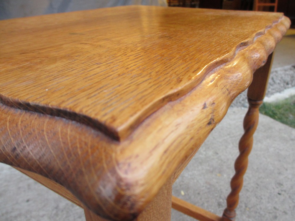 Oak barley twist wavy edged rectangular occasional lamp table C1900 View V