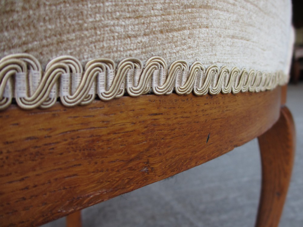 Set of 4 Art Nouveau slat back shaped dining chairs Overstuffed seats Carved spla tCabriole legs View VII