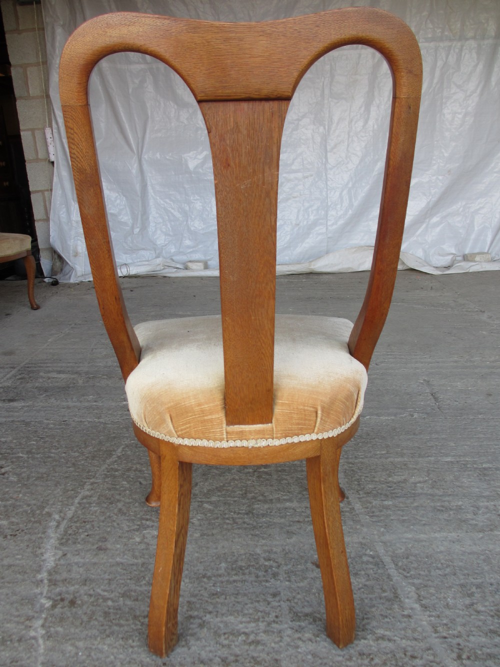 Set of 4 Art Nouveau slat back shaped dining chairs Overstuffed seats Carved spla tCabriole legs View VIII