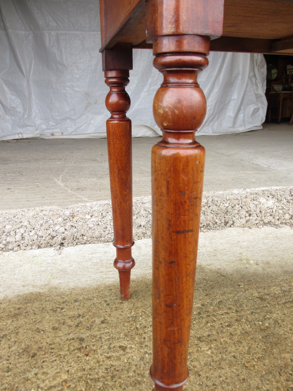 Victorian mahogany twin drawer writing desk on nicely turned supports View II