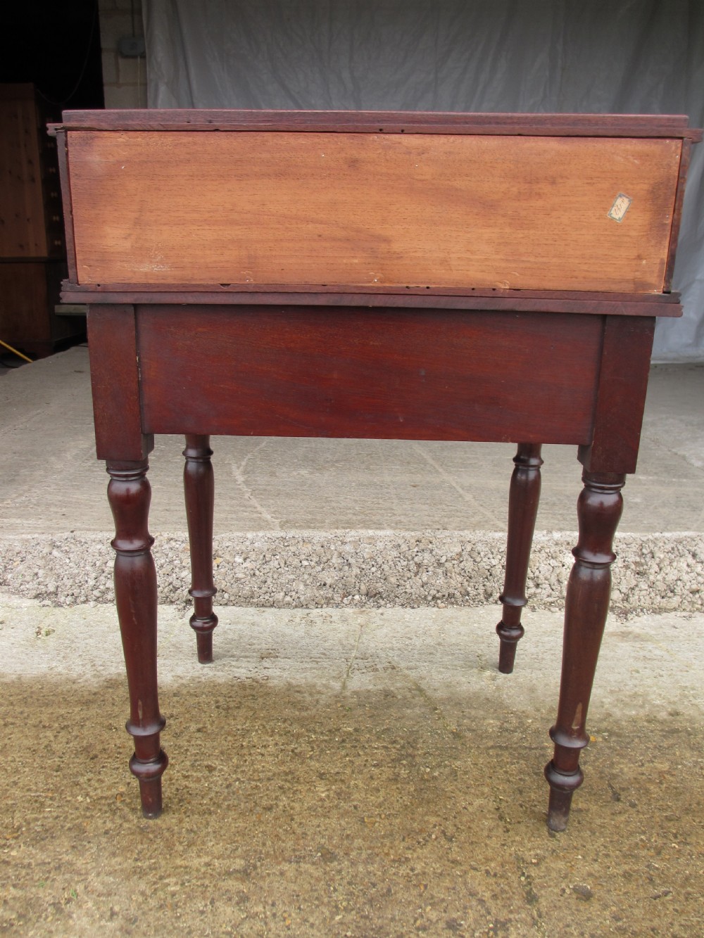 19th Century mahogany stationery backed writing desk on turned supports with one large and 4 small drawers View X