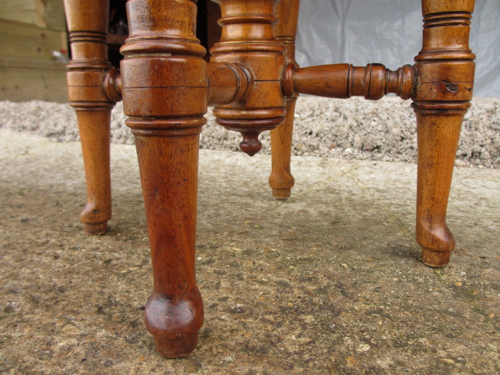 Victorian walnut piano stool, adjustable, upholstered, central column View II