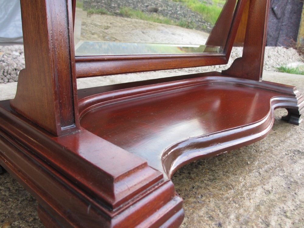 19th century bevel edged swing dressing table mirror with brass finials View IV