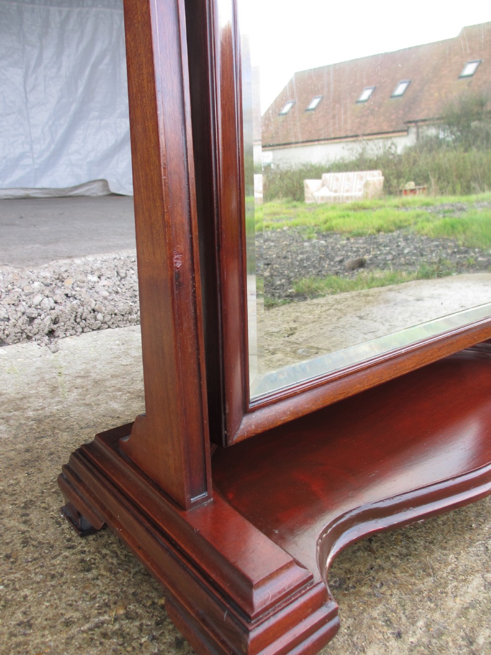 19th century bevel edged swing dressing table mirror with brass finials View V