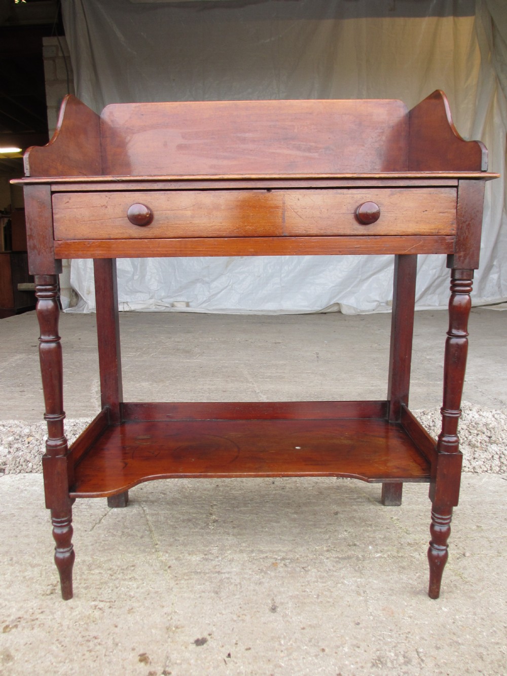 Victorian mahogany galleried back washstand single drawer undertier View II
