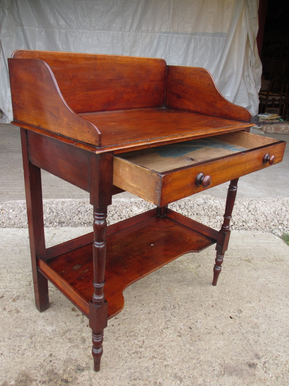 Victorian mahogany galleried back washstand single drawer undertier View VII