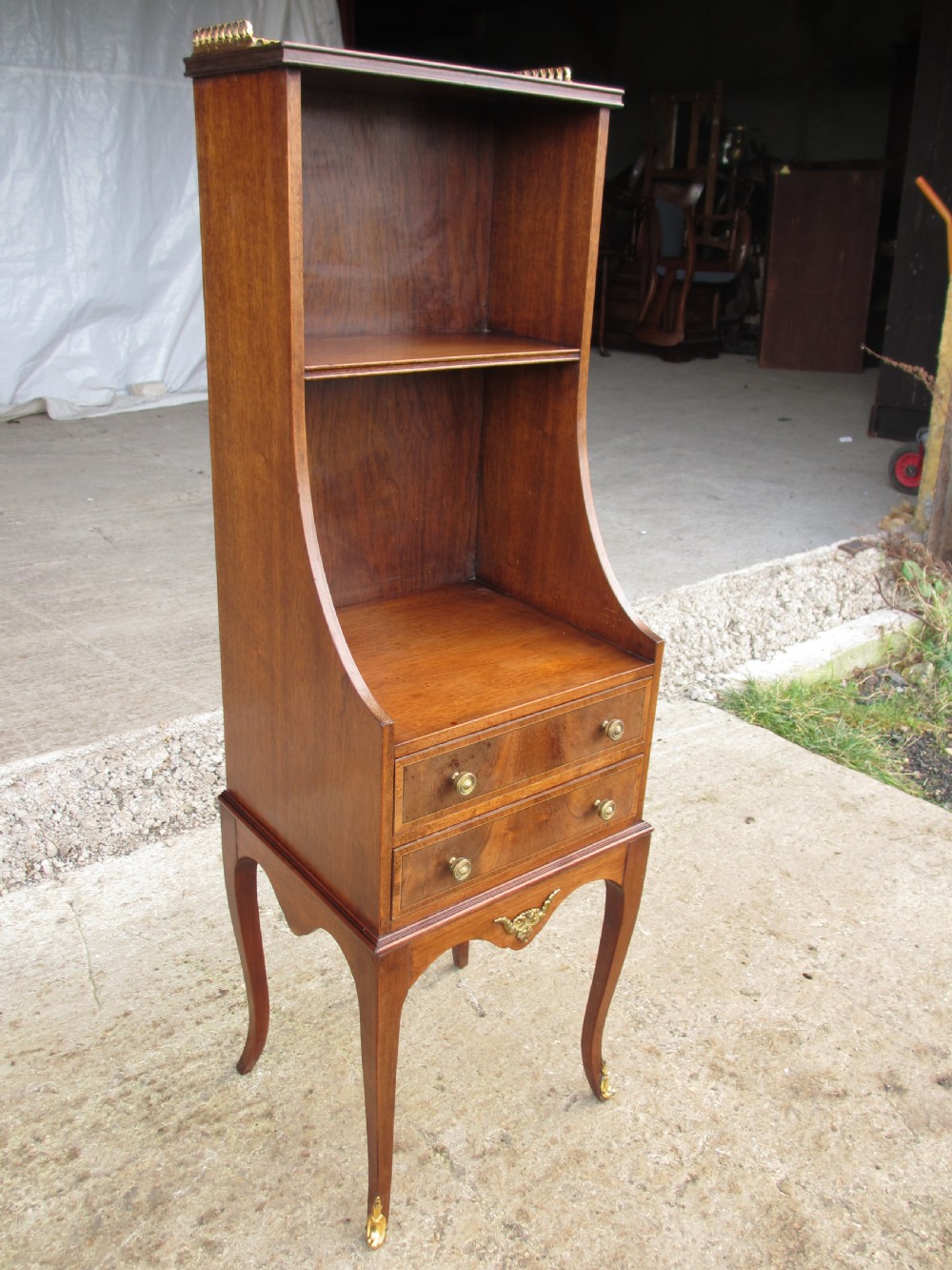 19th century french cross banded mahogany ormolu galley bookcase
