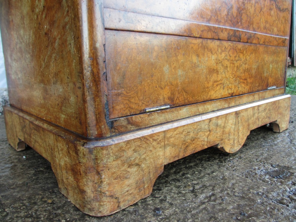 19th century burr walnut chest of drawers with lockable cabinet below by James Shoolbred & co View II