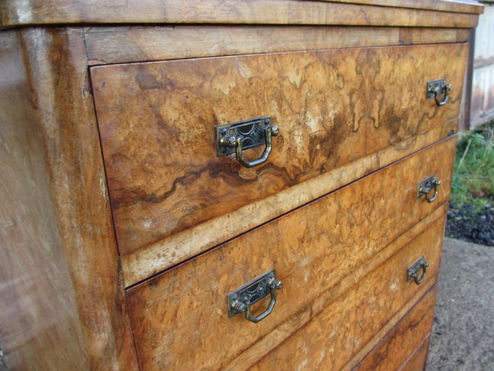 19th century burr walnut chest of drawers with lockable cabinet below by James Shoolbred & co View IV