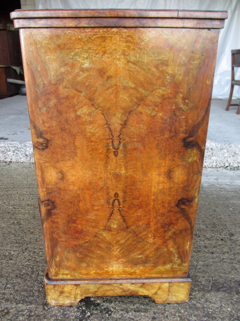 19th century burr walnut chest of drawers with lockable cabinet below by James Shoolbred & co View VII