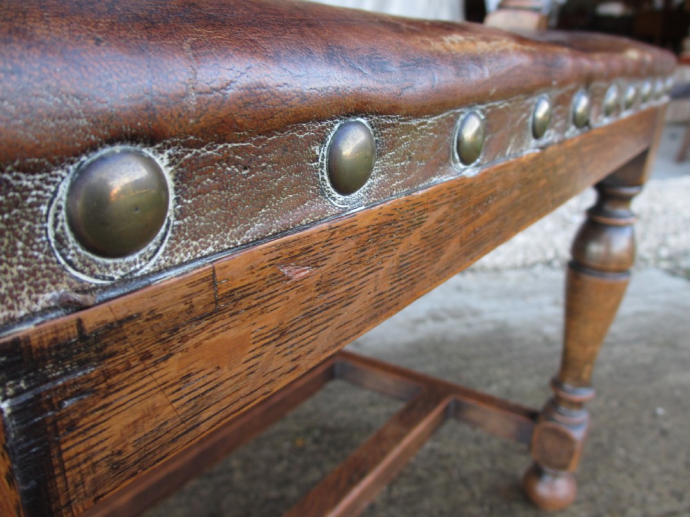 Set of 6 17th century style oak and leather studded dining chairs 2 carvers 4 chairs c1890 View XI