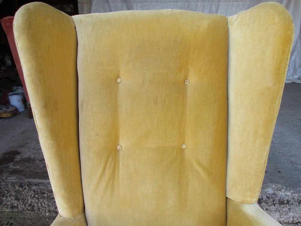 Pair Georgian style high wing back easy armchairs cabriole legs C1910 View VI