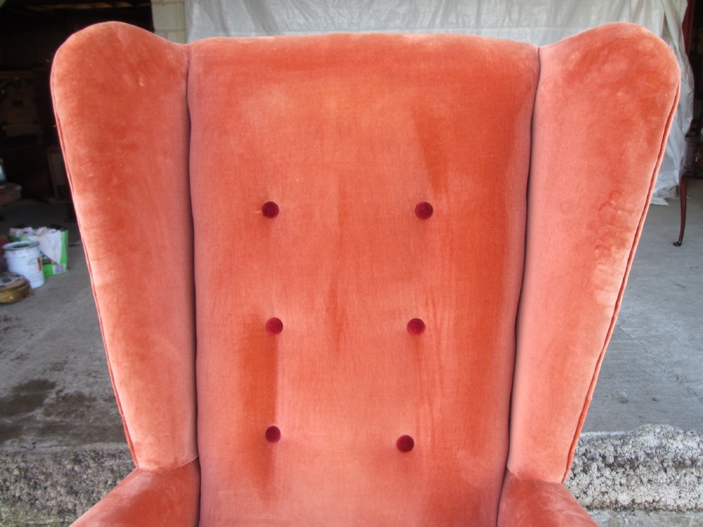 Pair Georgian style high wing back easy armchairs cabriole legs C1910 View X