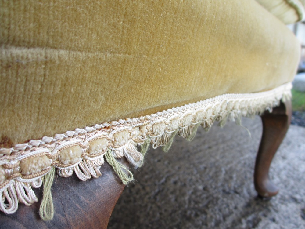 Pair Georgian style high wing back easy armchairs cabriole legs C1910 View XI