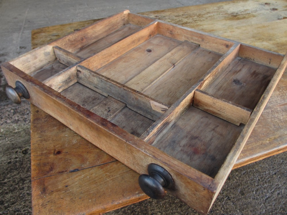 Victorian pine kitchen table with large cutlery drawer on turned legs View XIV
