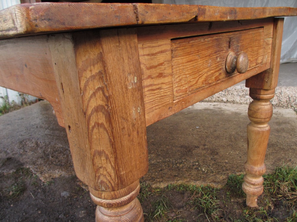 Victorian pine 6ft kitchen table with 2 cutlery drawers  View VI