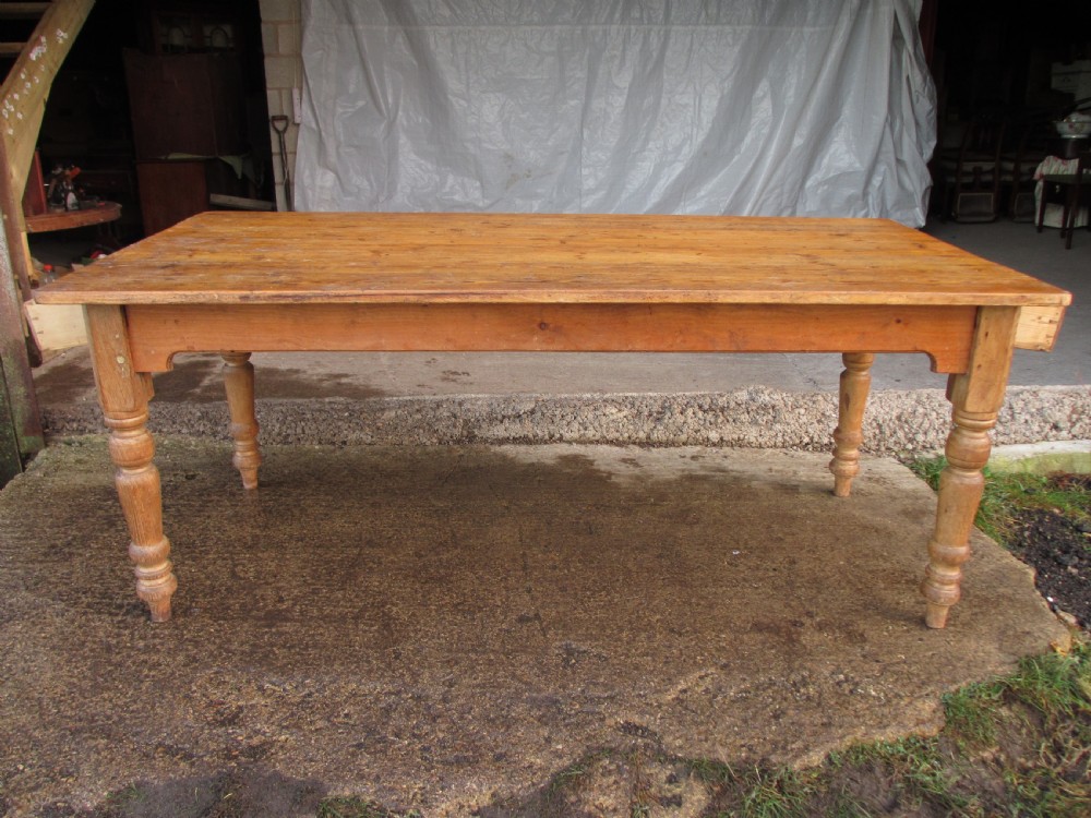 Victorian pine 6ft kitchen table with 2 cutlery drawers  View IX