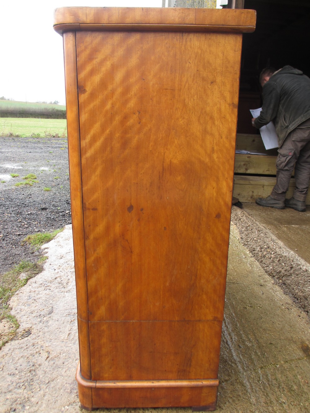 Victorian satinwood tall chest of drawers, 2 over 3, with key View V