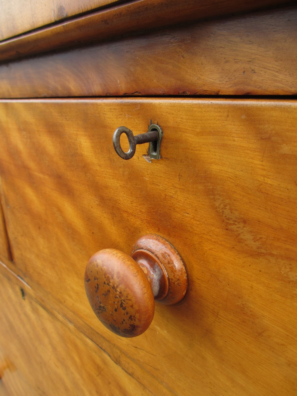Victorian satinwood tall chest of drawers, 2 over 3, with key View VI