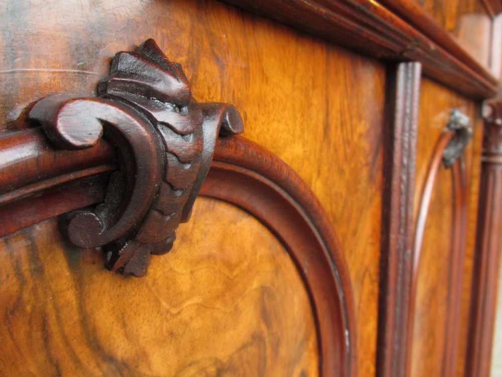 Superb victorian burr walnut cabinet buffet with key View V