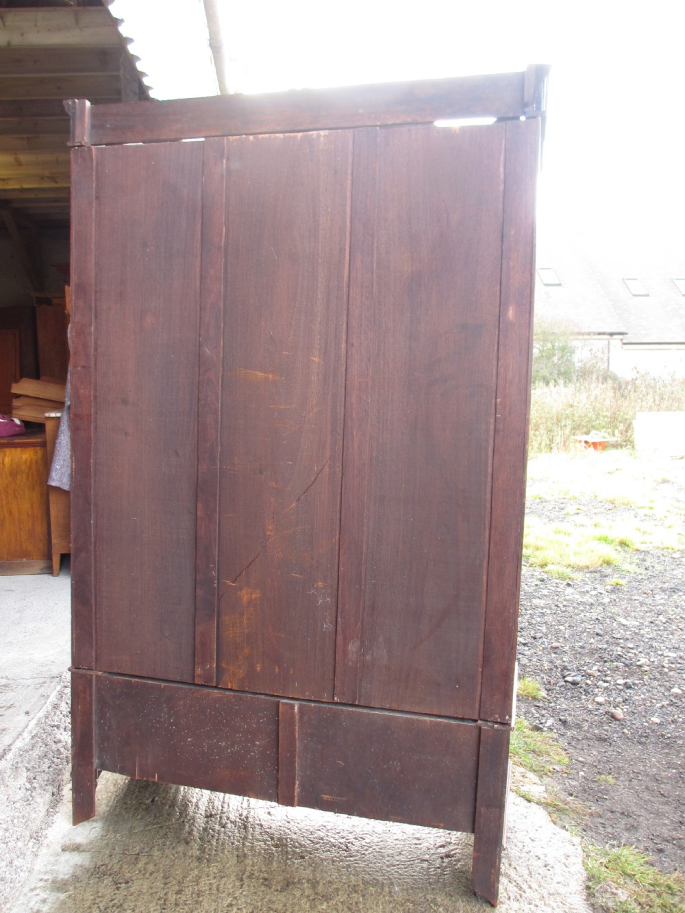 Edwardian Mahogany oval mirror inlaid single door wardrobe with key View VI