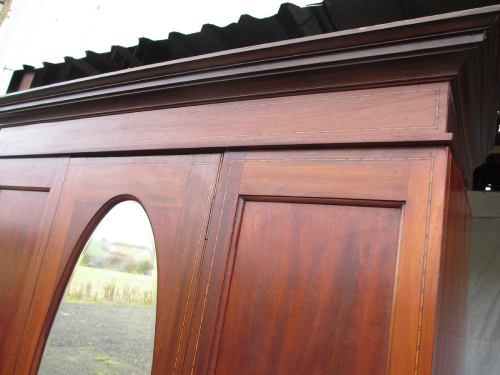 Edwardian mahogany single inlaid wardrobe oval mirror View III