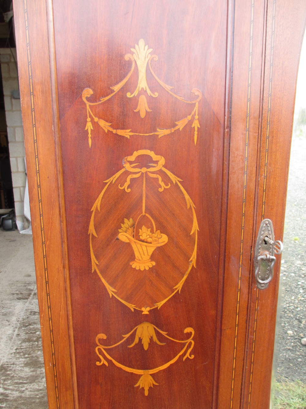 Edwardian mahogany single inlaid wardrobe oval mirror View VIII
