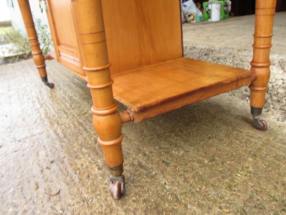 Edwardian satin wood marble topped gallery washstand With drawer on castors View II
