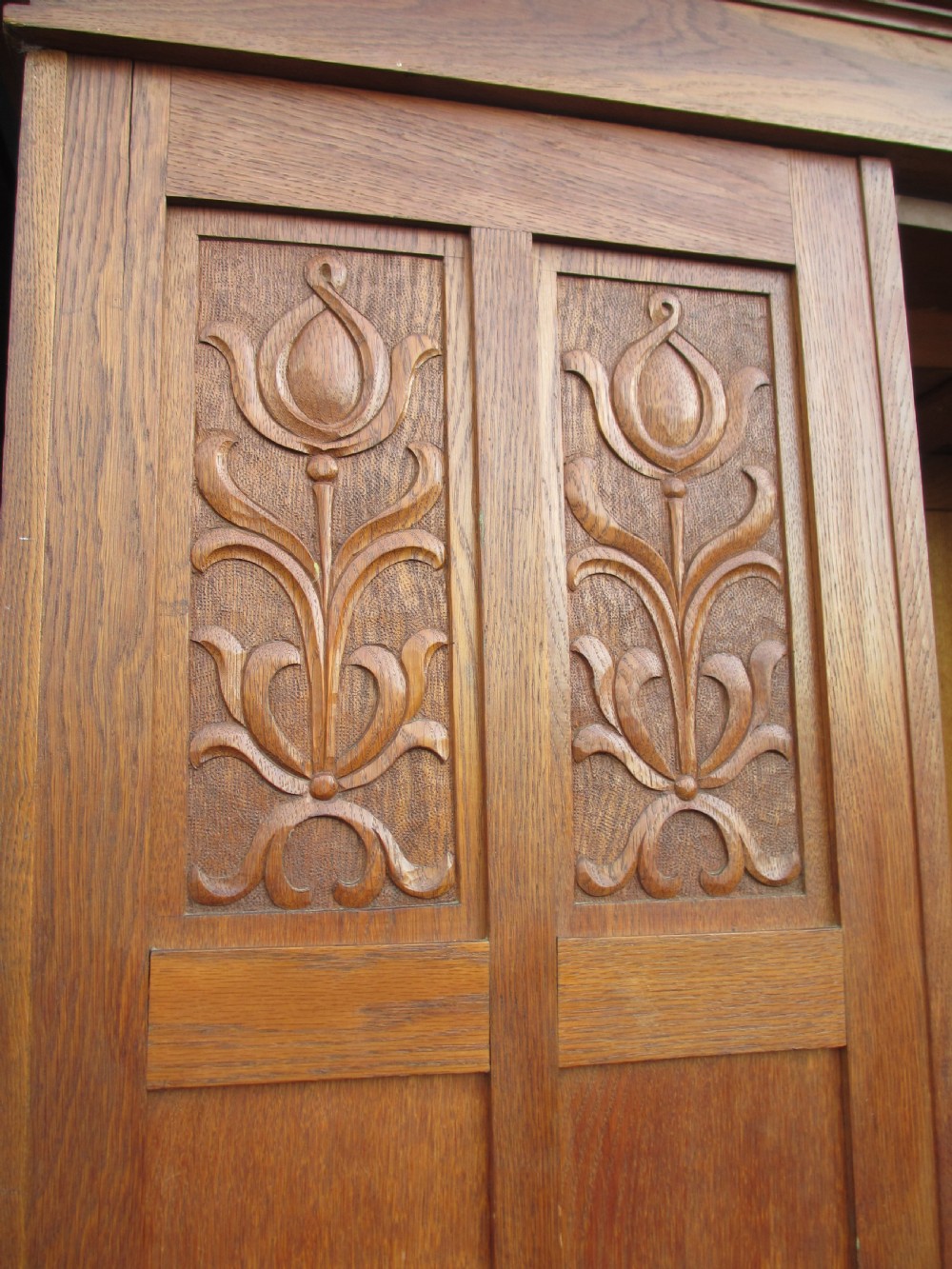 Edwardian oak art nouveau single mirror wardrobe 2 drawers View VI
