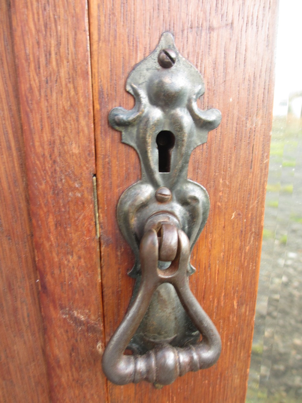 Edwardian oak art nouveau single mirror wardrobe 2 drawers View VIII