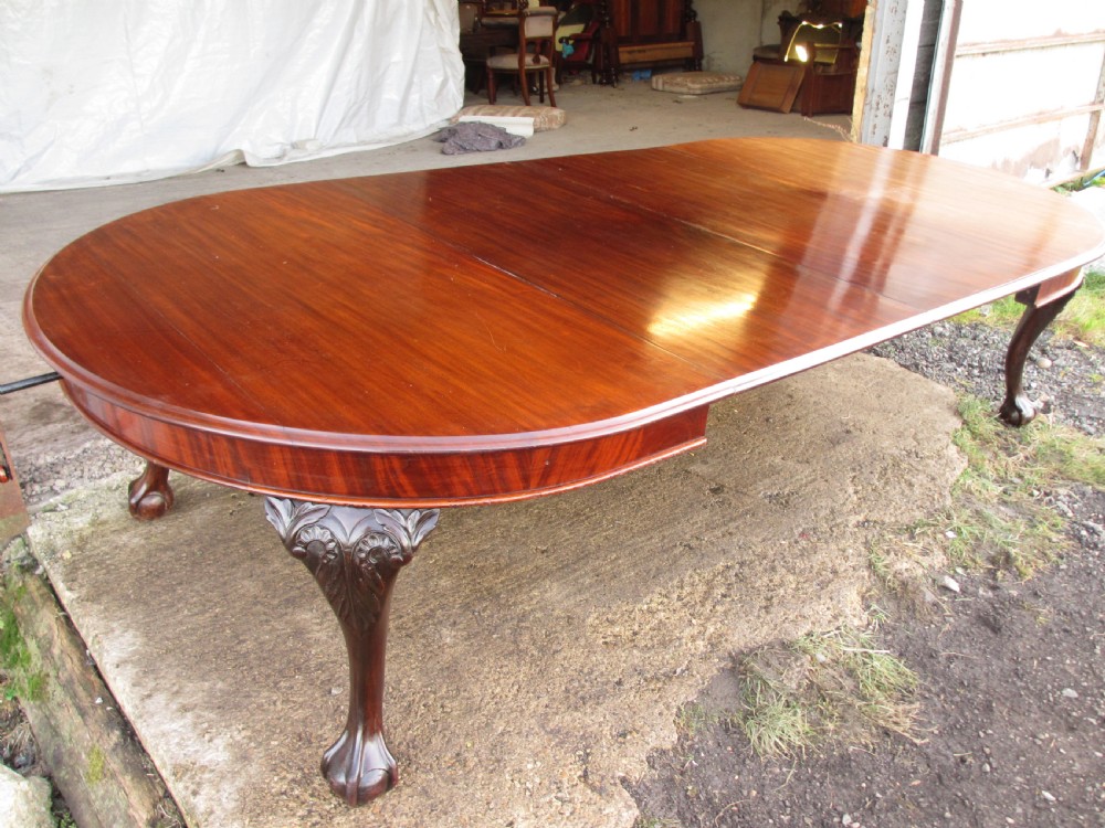 Edwardian 10 ft mahogany d-end extending dining table talon and claw feet