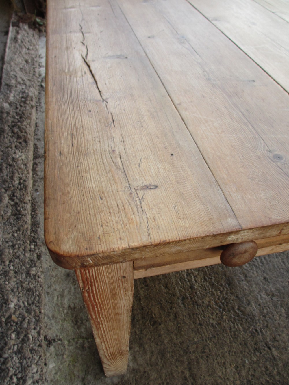Victorian solid pine plank top kitchen dining table with drawers View V