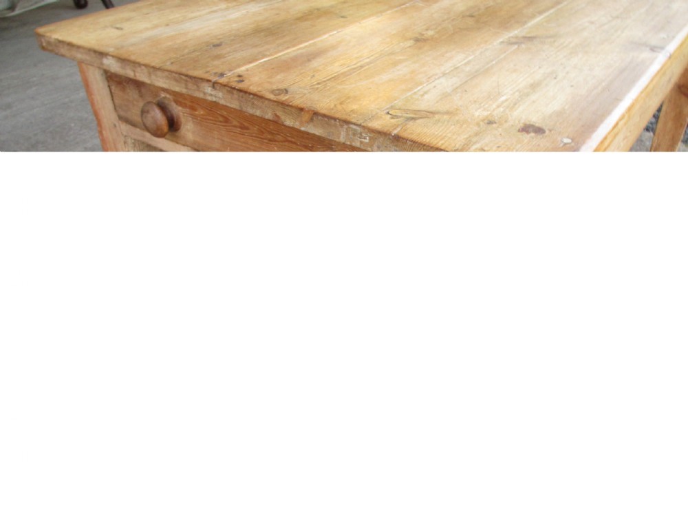 Victorian solid pine plank top kitchen dining table with drawers View VI