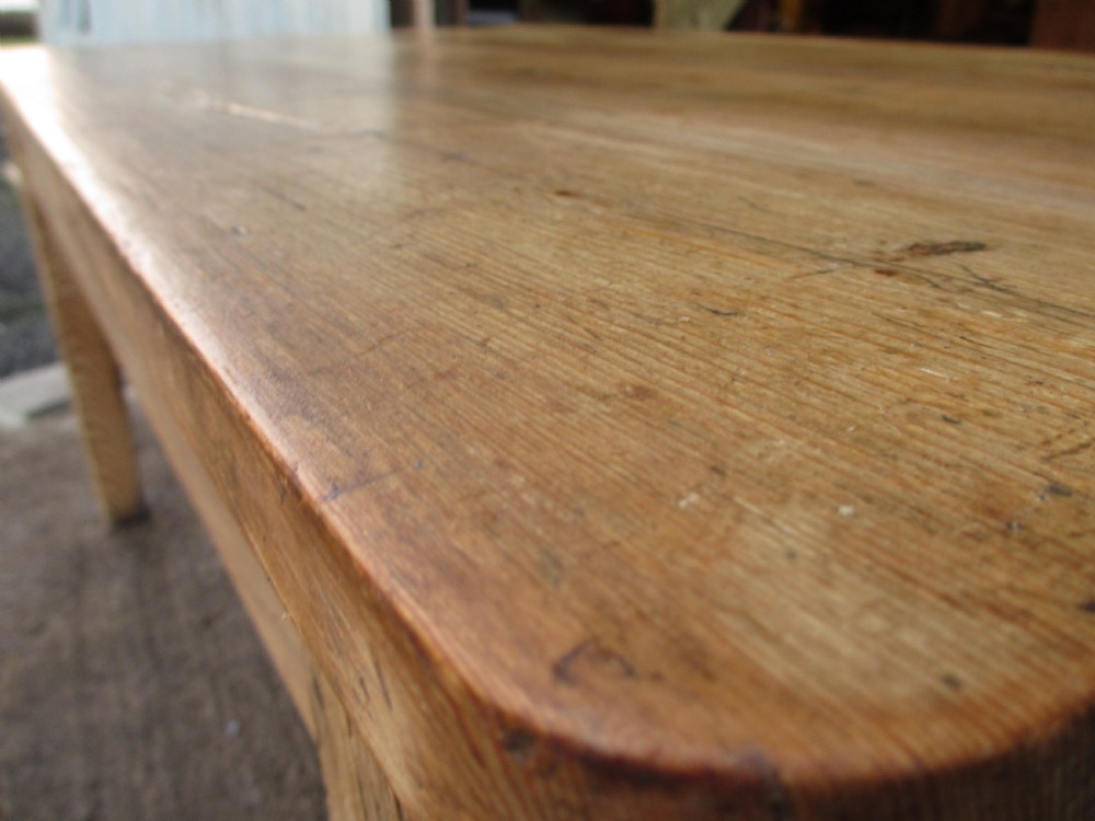 Victorian solid pine plank top kitchen dining table with drawers View VII