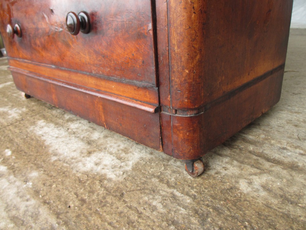 Victorian flame mahogany chest of drawers, bun handles, 2 over 3 View VI