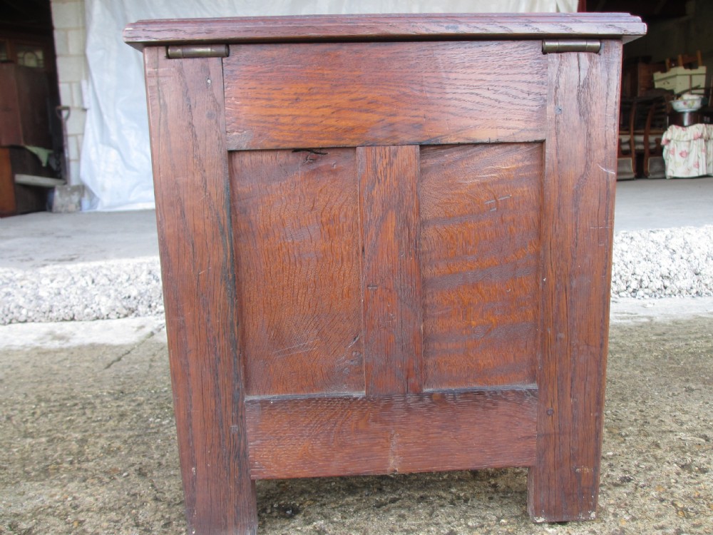 Victorian carved oak small coffer log bin with panelled sides View III
