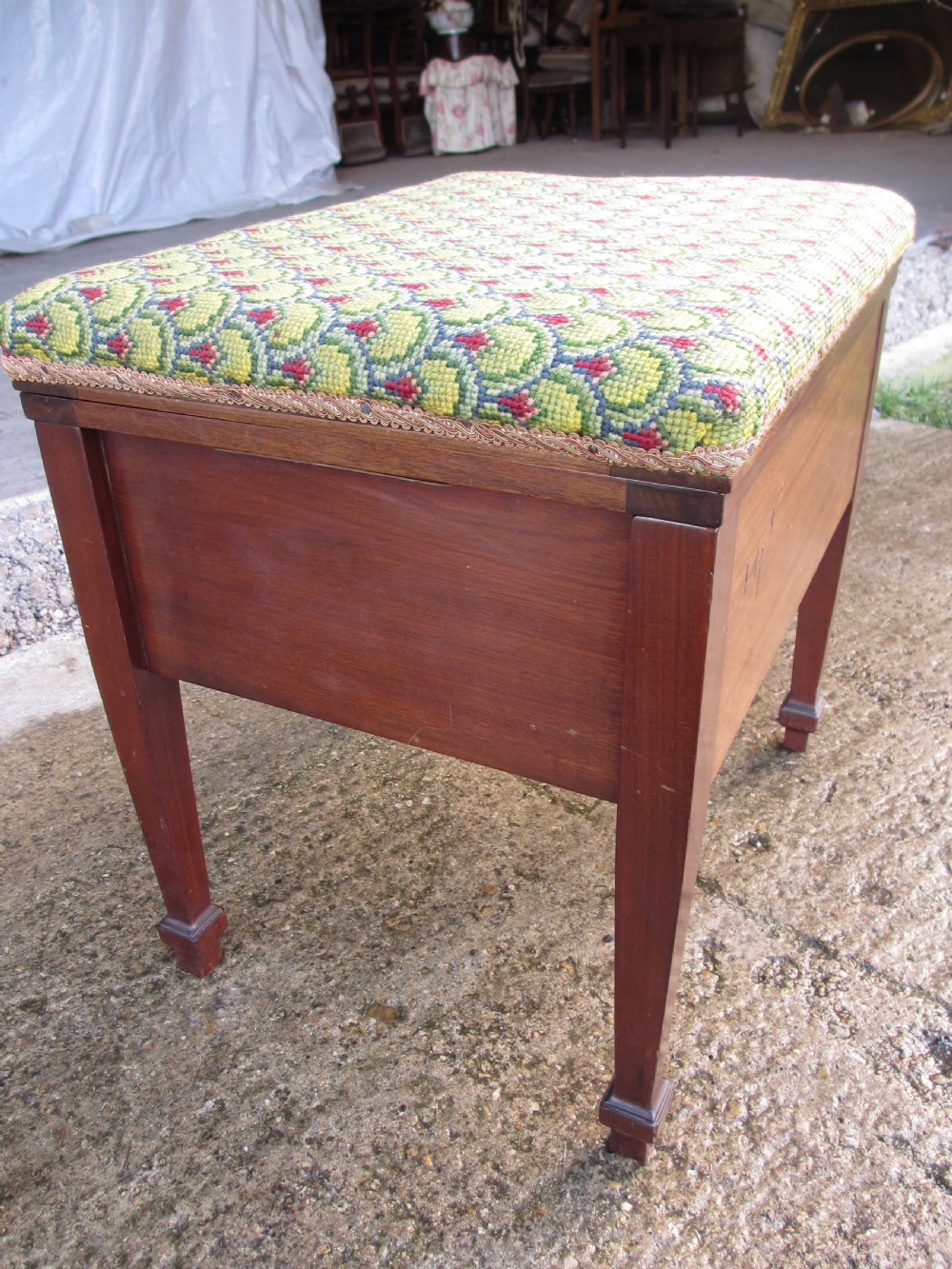Unusual Edwardian mahogany adjustable piano dressing stool View II
