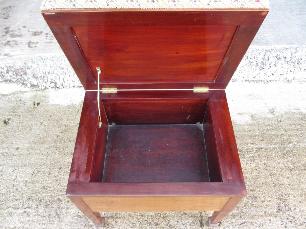 Unusual Edwardian mahogany adjustable piano dressing stool View VI