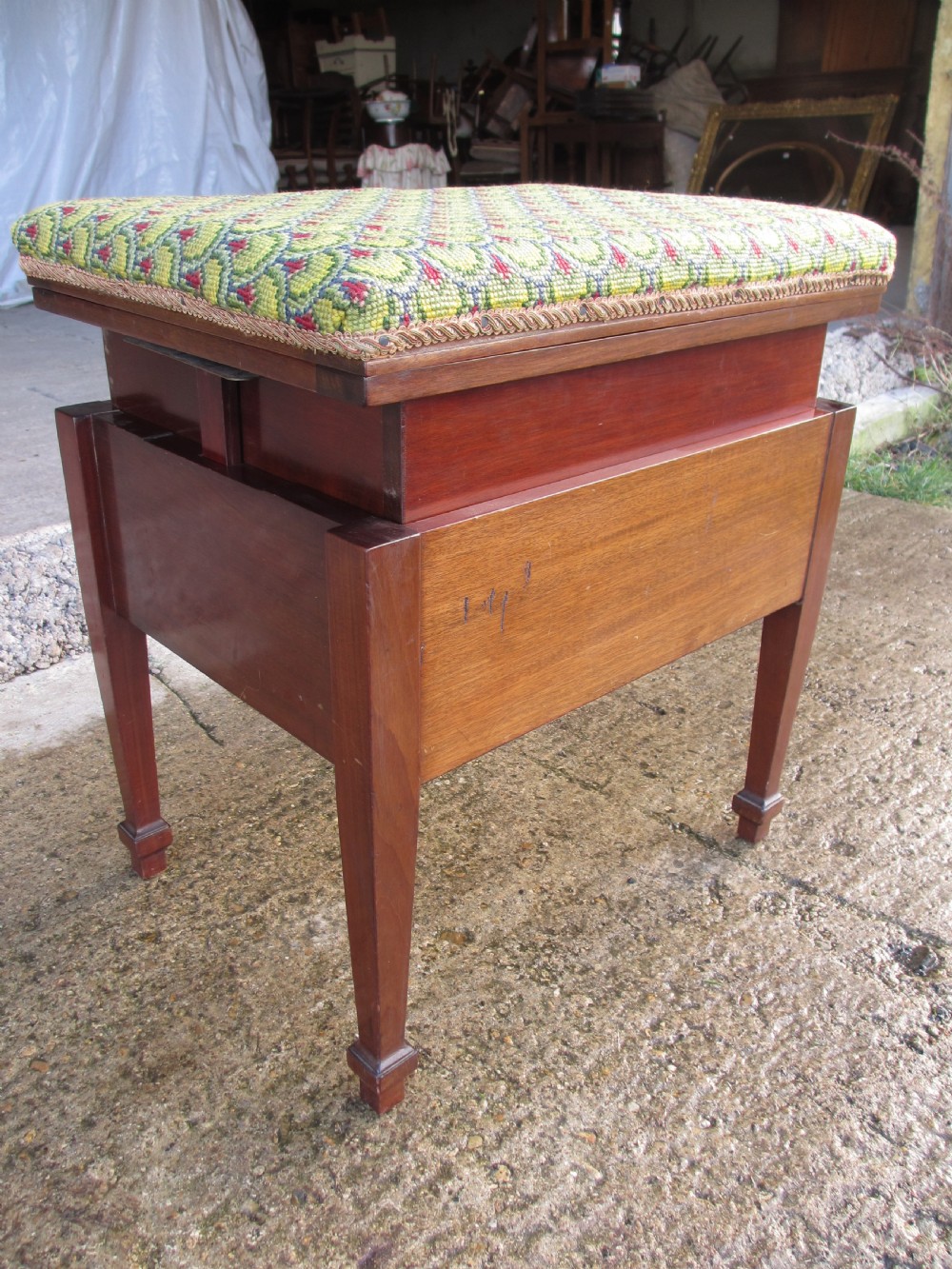 Unusual Edwardian mahogany adjustable piano dressing stool View IX