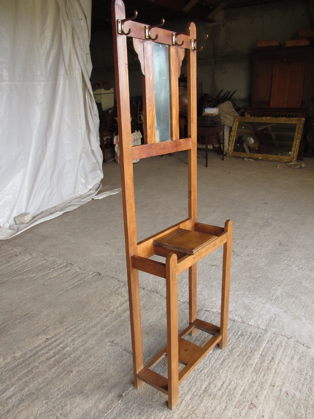 Slim Oak mirror hall stand View II