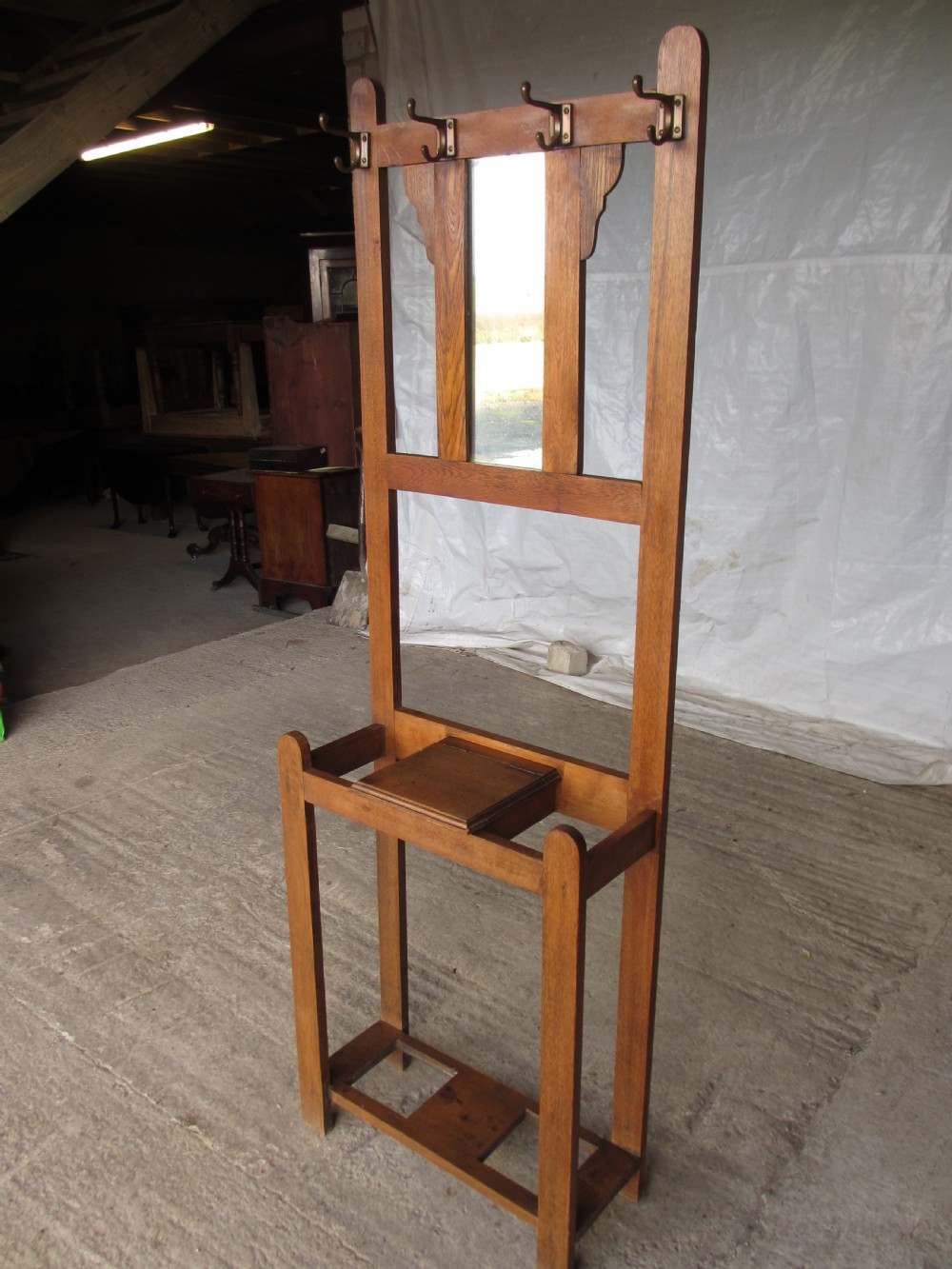 Slim Oak mirror hall stand View III