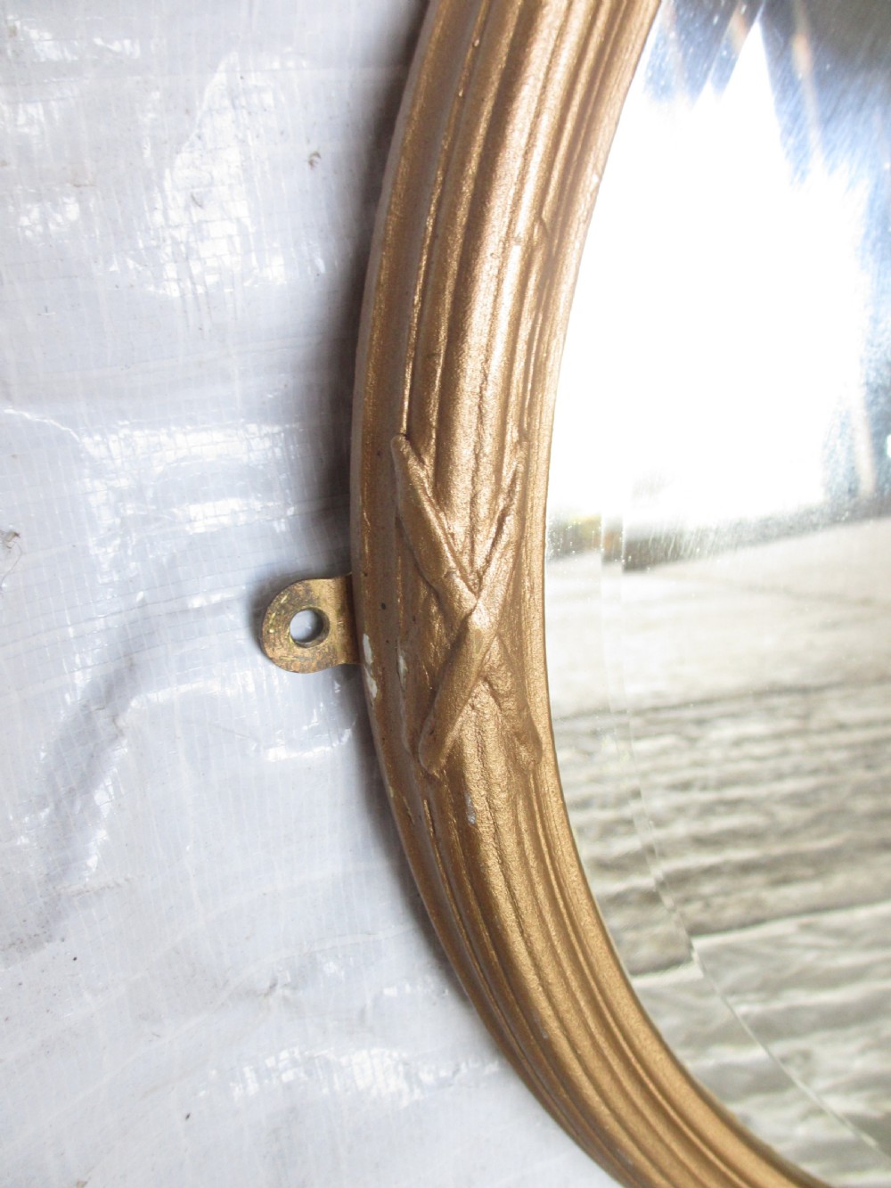 Regency gilt framed oval bevel glass wall hanging mirror  View II